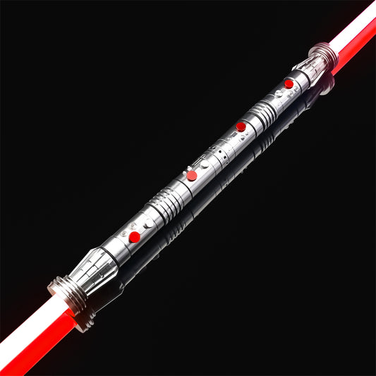 Light saber with red and white design on a black background