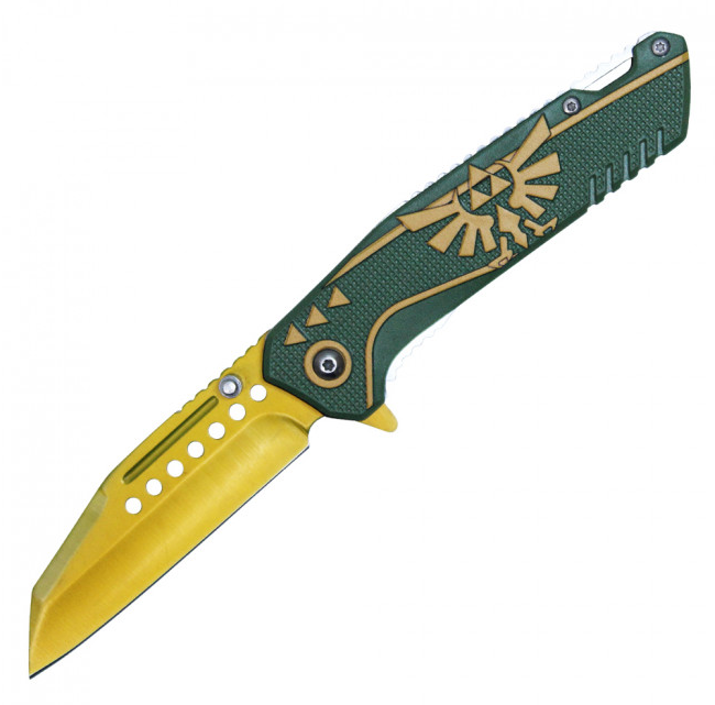 🗡️ Hero's Blade: 7-3/4" Assisted Open Pocket Knife | Gold/Green Fandom Edition