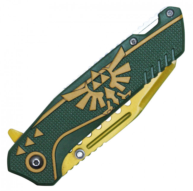 🗡️ Hero's Blade: 7-3/4" Assisted Open Pocket Knife | Gold/Green Fandom Edition